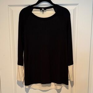 Saks Fifth Avenue Black and Cream Long Sleeve Top